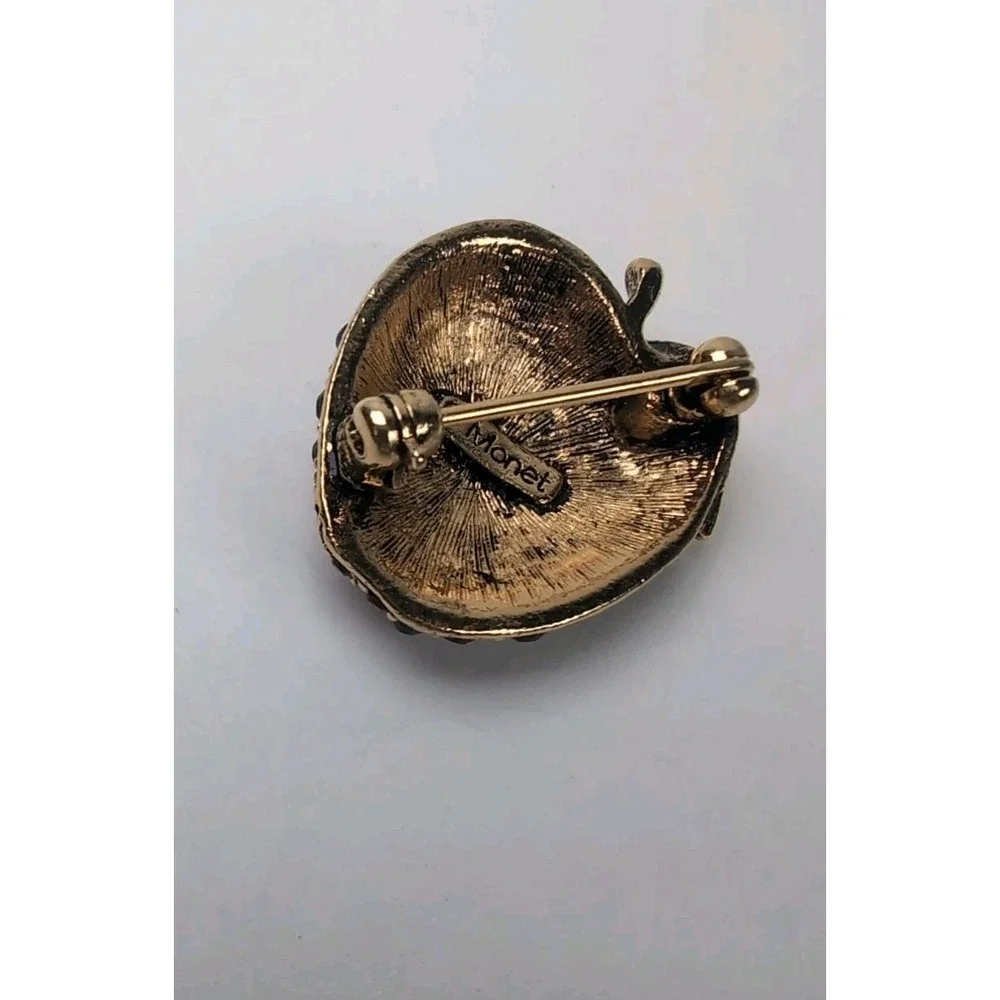 Vintage MONET Goldtone Red Apple Rhinestone Brooch Teacher Gift Pin Collectable